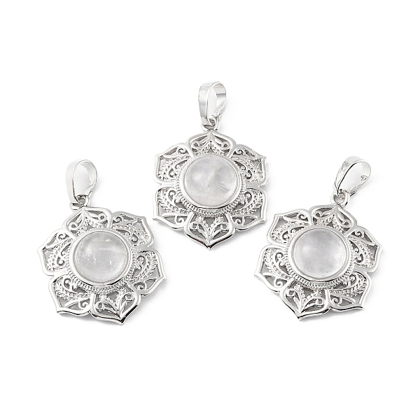 

PandaHall Natural Quartz Crystal Pendants, Rock Crystal Pendants, with Rack Plating Brass Findings, Cadmium Free & Lead Free, Flower...