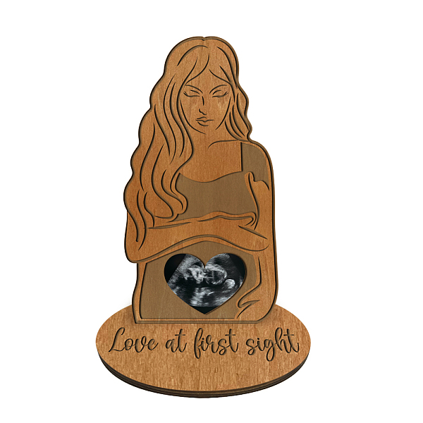 

PandaHall Wood Pregnant Woman Picture Frame Stand, for First Time Moms Baby Sonogram Frames, Brown, 130x100x4mm, Groove: 84x4mm Wood Human...