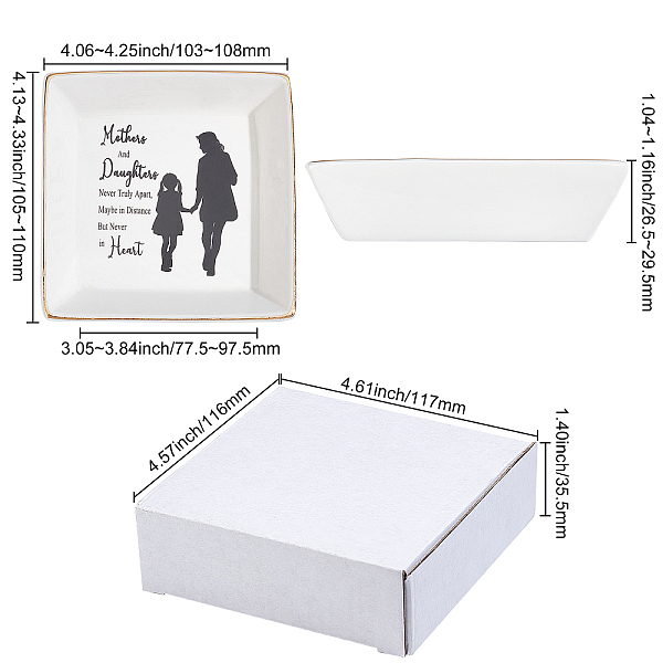 

PandaHall CREATCABIN Jewelry Ring Dish Holder Mothers and Daughters Never Truly Apart Maybe in Distance But Never in Heart Ceramic Plate...