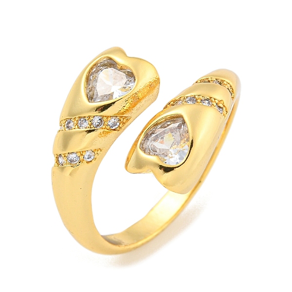 

PandaHall Brass Micro Pave Clear Cubic Zirconia Heart Open Cuff Rings for Women, Real 16K Gold Plated, Inner Diameter: 18mm Brass+Cubic...