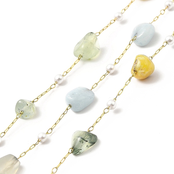 

PandaHall Ion Plating(IP) 316 Surgical Stainless Steel Paperclip Chains, with Natural Morganite Nuggets Beads and Glass Beads, Soldered...