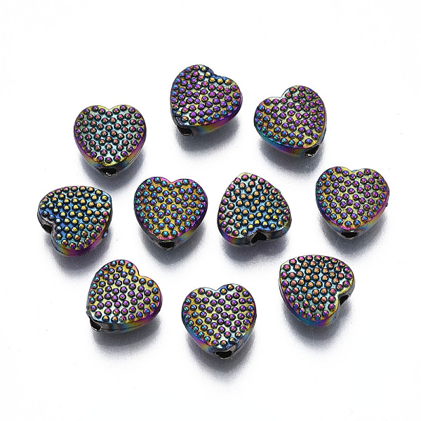 PandaHall Rack Plating Rainbow Color Alloy Beads, Cadmium Free & Nickel Free & Lead Free, Bumpy, Heart, 7x7.5x3mm, Hole: 1.4~1.5mm Alloy...