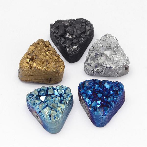 

PandaHall Electroplated Natural Druzy Quartz Crystal Beads, Triangle, Mixed Color, 14x15x8~9mm, Hole: 1.5mm Quartz Crystal Triangle