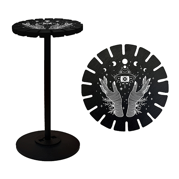 

PandaHall Wooden Wheel, Wooden Display Shelf, Black Holder Stand, Rustic Divination Pendulum Storage Rack, Witch Stuff, Moon Phase Pattern...