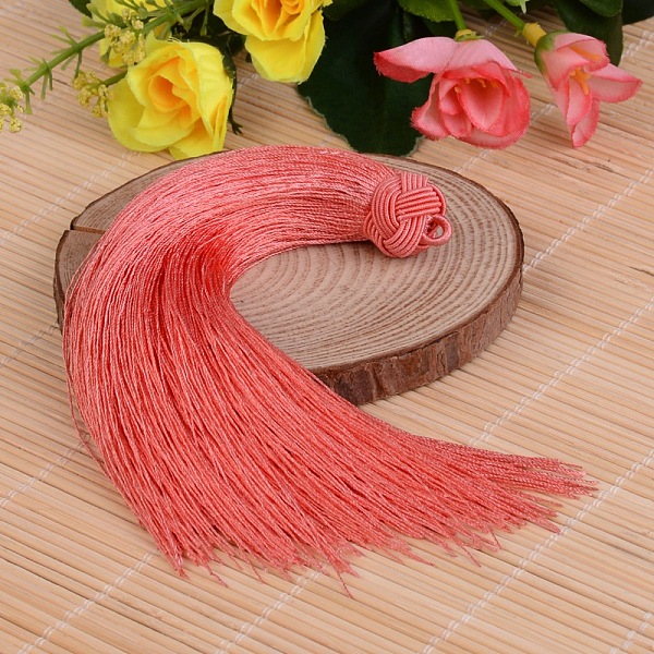 

PandaHall Beautiful Design Nylon Tassel Pendant Decorations, Indian Red, 160x18mm, Hole: 4mm Nylon Red