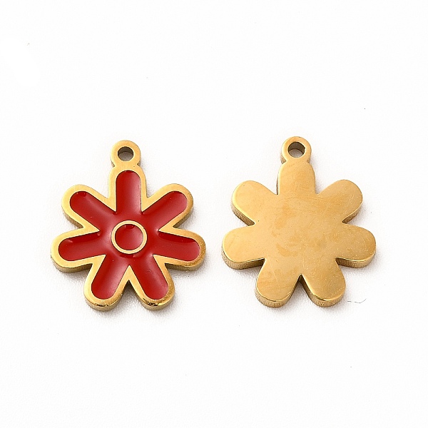 

PandaHall Ion Plating(IP) 304 Stainless Steel Charms, with Enamel, Flower, Red, 14x12x1mm, Hole: 1.2mm Alloy+Enamel Flower Red