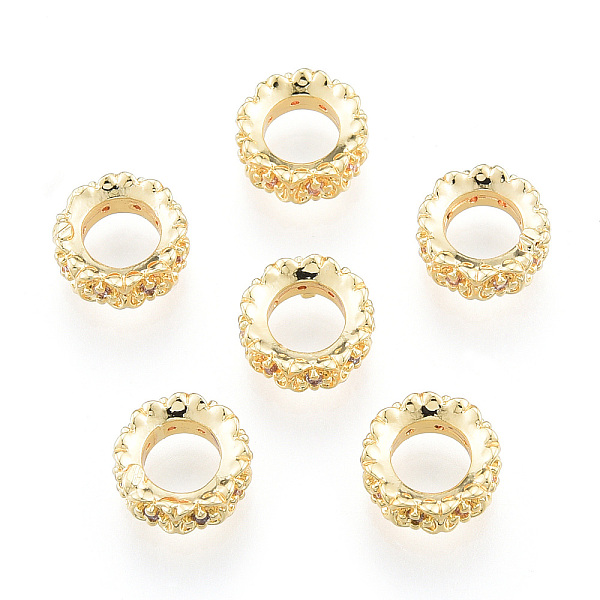 

PandaHall Brass Spacer Beads, with Crystal Rhinestone, Nickel Free, Ring with Flower, Real 18K Gold Plated, 8x3mm, Hole: 4.5mm..., Clear