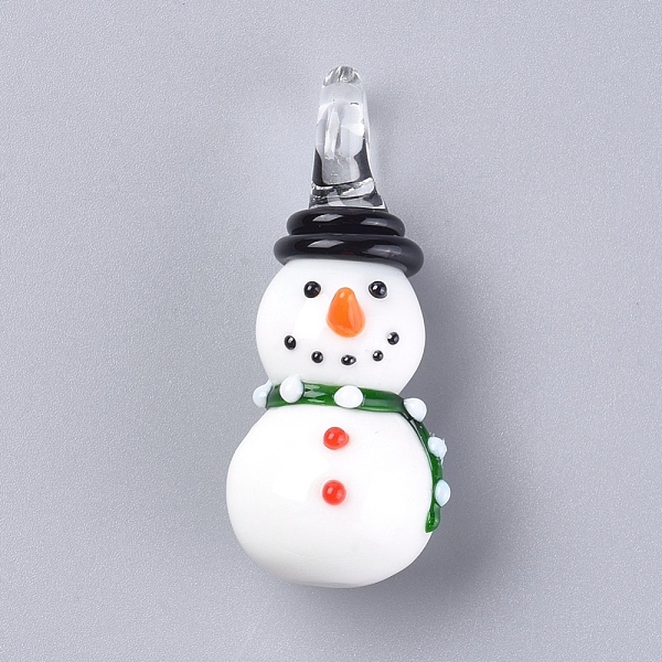 

PandaHall Christmas Handmade Lampwork Pendants, 3D Snowman, Green, 44~47x19.5x22mm, Hole: 4.5~7.5mm Lampwork Human Green