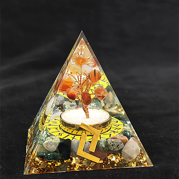 

PandaHall Viking Rune Symbol-Harvest Orgonite Pyramid Resin Display Decorations, with Natural Gemstone Chips Inside, for Home Office Desk...