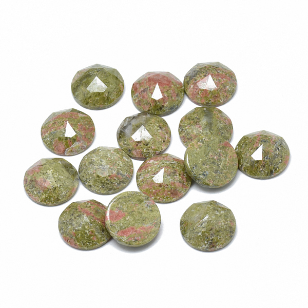 

PandaHall Natural Unakite Cabochons, Handmade Faceted, Half Round, 16x6mm Unakite Half Round