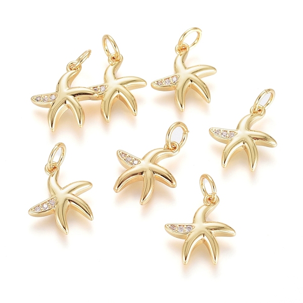 

PandaHall Brass Micro Pave Cubic Zirconia Pendants, with Jump Ring, Long-Lasting Plated, Starfish, Clear, Real 18K Gold Plated, 13x11x2mm...