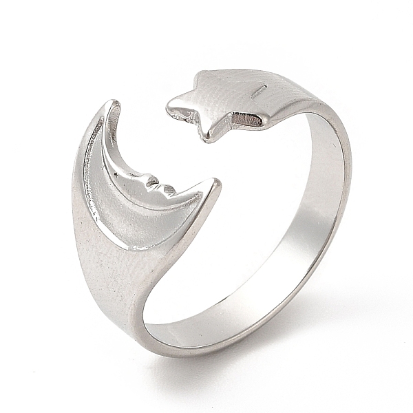 

PandaHall 304 Stainless Steel Star & Moon Open Cuff Ring for Women, Stainless Steel Color, US Size 7(17.3mm) 304 Stainless Steel