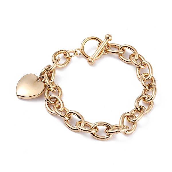 

PandaHall Vacuum Plating 304 Stainless Steel Charm Bracelets, with Toggle Clasps, Heart, Golden, 8 inch(20.2cm) 304 Stainless Steel