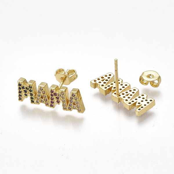 

PandaHall Brass Cubic Zirconia Stud Crawler Earrings, Climber Earrings, Mother's Day Jewelry, with Ear Nuts, Word MAMA, Golden...