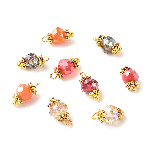 

PandaHall Glass Pendant, with Golden Brass Findings, Faceted Rondelle Charms, Mixed Color, 12x5.5mm, Hole: 1.4mm Brass+Glass Rondelle..., Multicolor