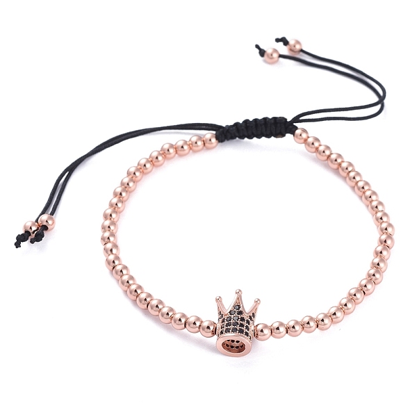 

PandaHall Braided Bead Bracelets, with Brass Round Beads and Brass Cubic Zirconia Beads and Braided Nylon Thread, Crown, with Cardboard Box..., Black