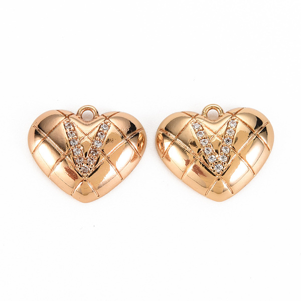 

PandaHall Brass Micro Pave Clear Cubic Zirconia Pendants, Nickel Free, Real 18K Gold Plated, Heart with Word, Letter.V, 12x15x3.5mm, Hole...