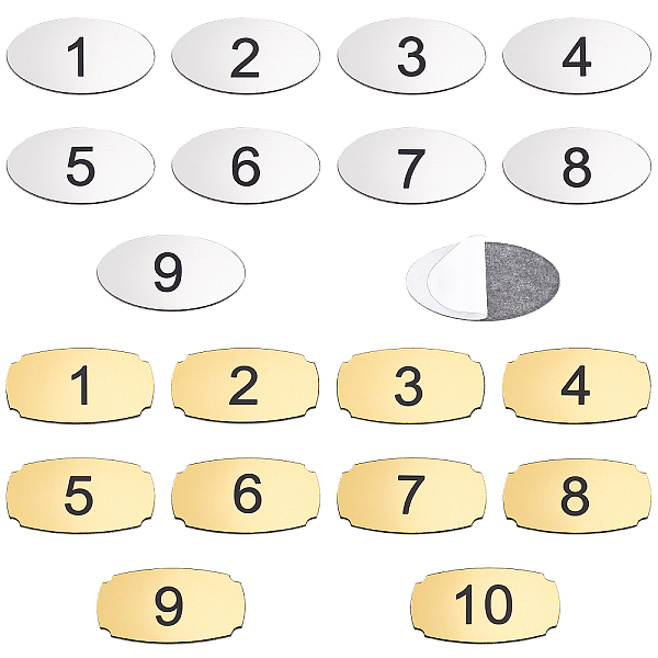 PandaHall BENECREAT 20Pcs 2 Style Adhesive Acrylic Number Sign Labels, Number 1~10, for Inventory Label, Room Number Sign, Oval & Rectangle...