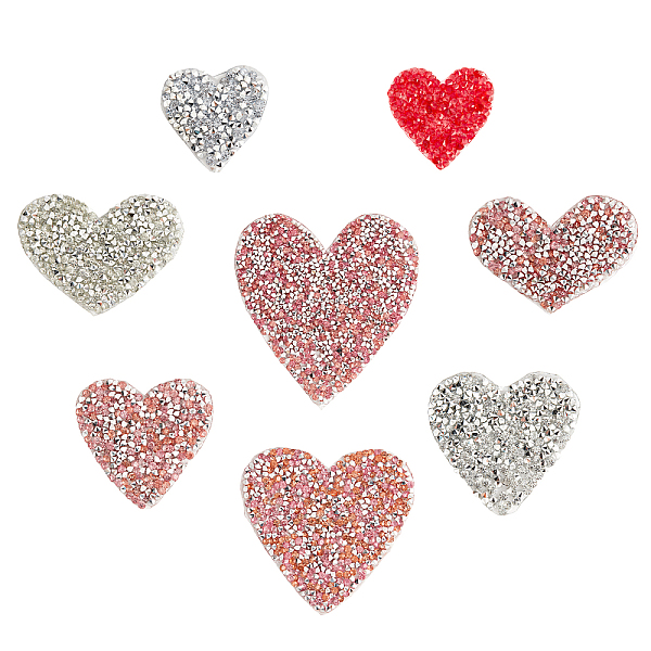 

PandaHall Glitter Hotfix Rhinestone, Hot Melt Adhesive on the Back, Costume Accessories, Heart, Mixed Color, 42x57x3mm, 16pcs/set Resin..., Multicolor