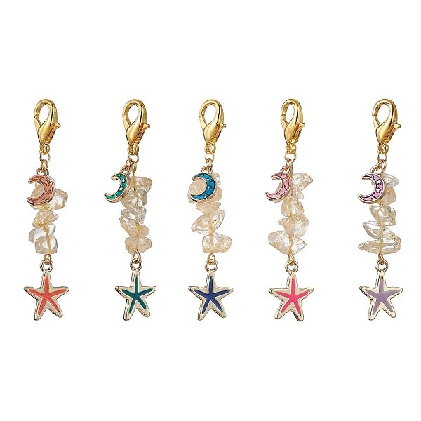 

PandaHall Starfish & Moon Alloy Enamel Pendants Decoraiton, Natural Citrine Chip Beads and Lobster Claw Clasps Charm, Mixed Color, 63mm..., Multicolor