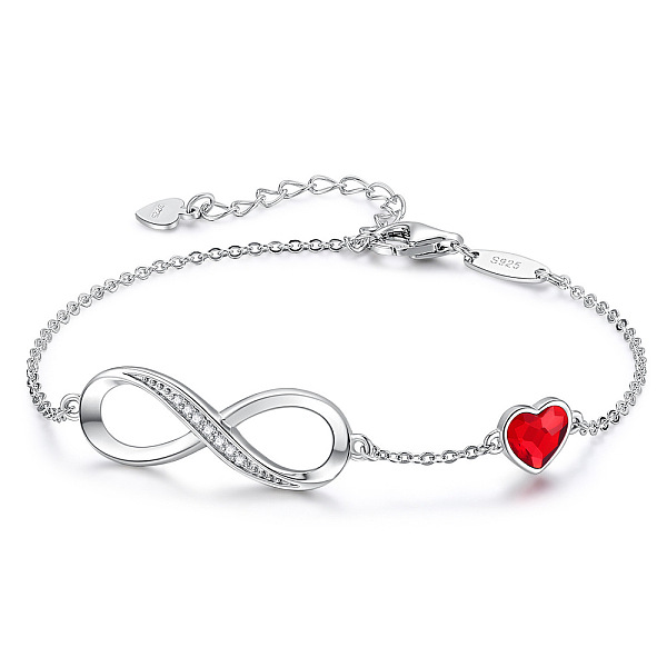 Infinity  Heart 925 Sterling Silver Pave Cubic Zirconia Link Bracelets