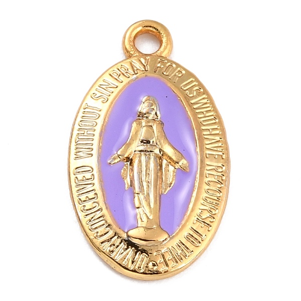 

PandaHall Golden Alloy Enamel Pendants, Long-Lasting Plated, Our Lady of the Miraculous Medal, Oval, Lilac, 21x12x1.5mm, Hole: 1.7mm..., Purple