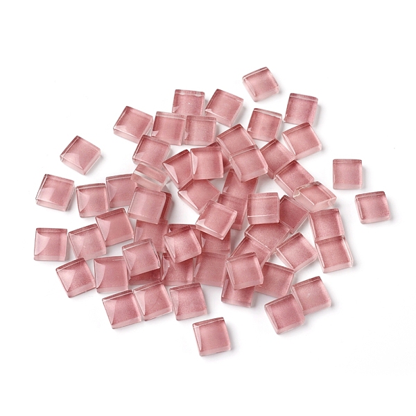 PandaHall Mosaic Glass Tiles, Stained Square Pieces, for Home Decoration or DIY Crafts, Pale Violet Red, 9.5x9.5x4~4.5mm, about 300pcs/bag...