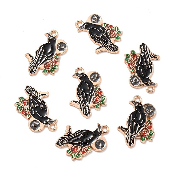 

PandaHall Alloy Enamel Pendants, Gothic Theme, Crow with Rose & Moon, Black, 26x17x1mm, Hole: 1.8mm Alloy+Enamel Bird Black