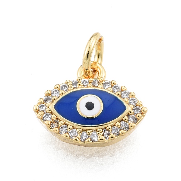 

PandaHall Brass Micro Pave Clear Cubic Zirconia Charms, with Enamel and Jump Rings, Golden, Evil Eye, Blue, 10x12x2.5mm, Hole: 3mm...