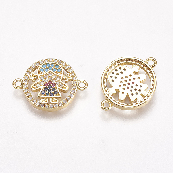 

PandaHall Brass Micro Pave Cubic Zirconia Links, Flat Round with Girl, Colorful, Golden, 21.5x15.5x3mm, Hole: 1.5mm Brass+Cubic Zirconia...