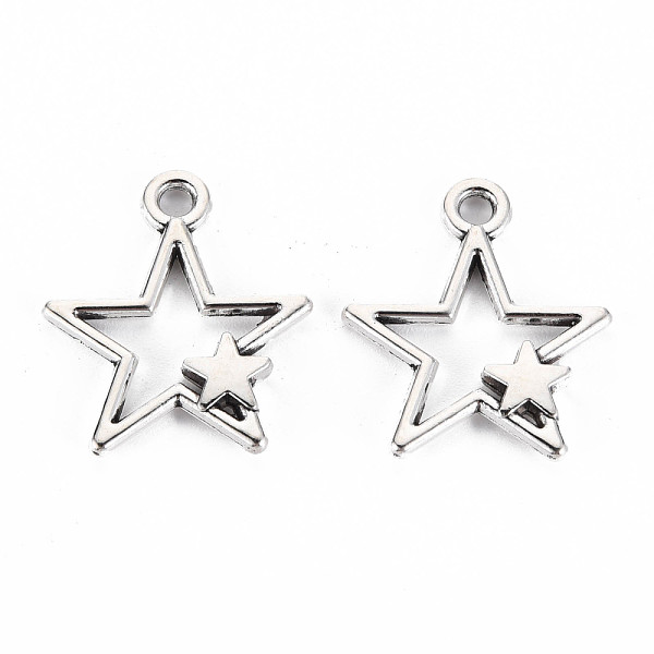 

PandaHall Tibetan Style Alloy Pendants, Cadmium Free & Lead Free, Star, Antique Silver, 25x22x3mm, Hole: 2mm, about 540pcs/1000g Alloy Star