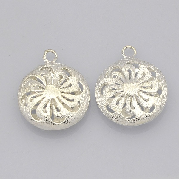 

PandaHall Brass Hollow Pendants, Flat Round, Silver Color Plated, 24x20x6mm, Hole: 2.5mm Brass Flat Round
