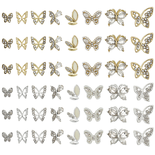 PandaHall CHGCRAFT 48Pcs 16 Style 3D Butterfly Nail Rhinestones Crystals Butterfly Nail Charms Alloy Rhinestone Bow Cabochons for Nail Art...