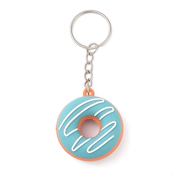 

PandaHall Alloy Keychains, with PVC Pendants, Donut, Turquoise, 9.8cm Plastic Donut Green