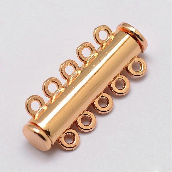 

PandaHall Alloy Magnetic Slide Lock Clasps, 5-Strand, 10-Hole, Tube, Light Gold, 31x13.5x7mm, Hole: 2mm Alloy