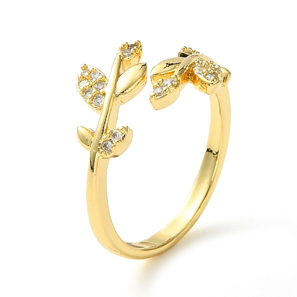 

PandaHall Bass Micro Pave Cubic Zirconia Ring, Long-Lasting Plated, Leaf, Golden, US Size 6(16.5mm) Brass+Cubic Zirconia Leaf Clear
