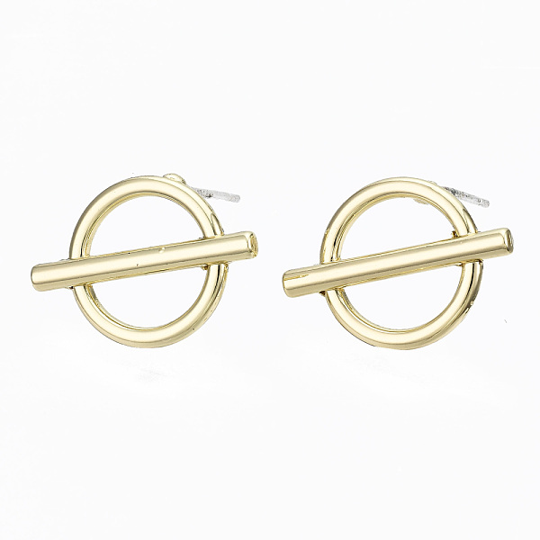 

PandaHall Alloy Stud Earring Findings, with Steel Pin, Flat Round with Plastic Protective Cover, Light Gold, 13.5x16.5mm, Hole: 4x9mm, Pin...