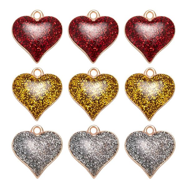 

PandaHall 18Pcs 3 Colors Golden Zinc Alloy Enamel Pendants, with Glitter Sequin, Valentine's Day, Heart, Mixed Color, 17x15.5x3mm, Hole..., Multicolor