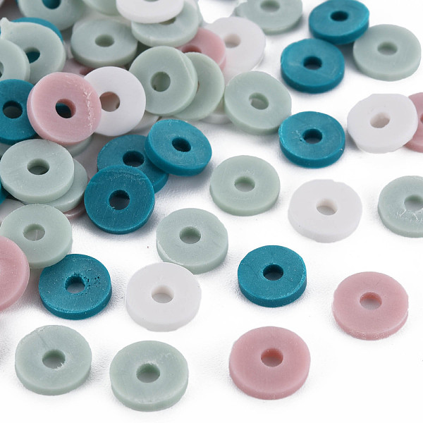

PandaHall 4 Colors Handmade Polymer Clay Beads, Heishi Beads, Disc/Flat Round, Light Blue & Seashell Color & Pale Violet Red & Teal...
