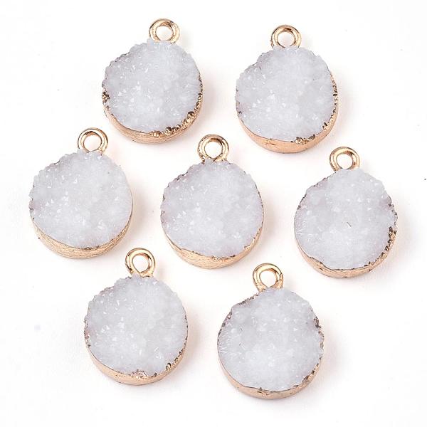 

PandaHall Electroplate Druzy Resin Pendants, with Iron Findings, Flat Round, Light Gold, White, 17~18x13.5x6mm, Hole: 1mm Iron+Resin Flat...