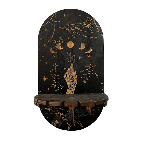 

PandaHall Wooden Wall-Mounted Small Crystal Display Shelf, Witch Hanging Crystal Holder, for Crystal Dowsing Pendulum Pendant Storage, Moon..., Black