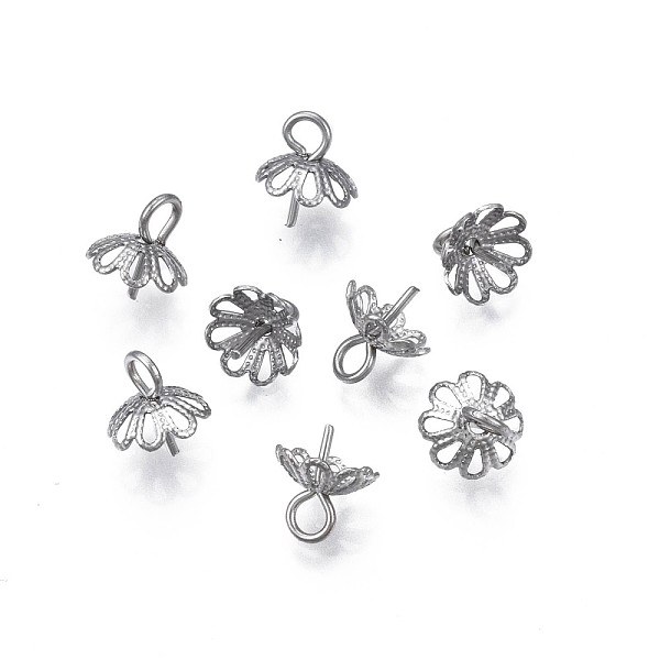 

PandaHall 304 Stainless Steel Cup Peg Bails Pendants, For Half Drilled Beads, Flower, Stainless Steel Color, 8x6mm, Hole: 2mm, Pin: 0.7mm...