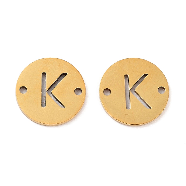 

PandaHall Vacuum Plating 201 Stainless Steel Hollow Flat Round Links, Letter Connector Charms, Real 18K Gold Plated, Letter K, 12x1mm, Hole...