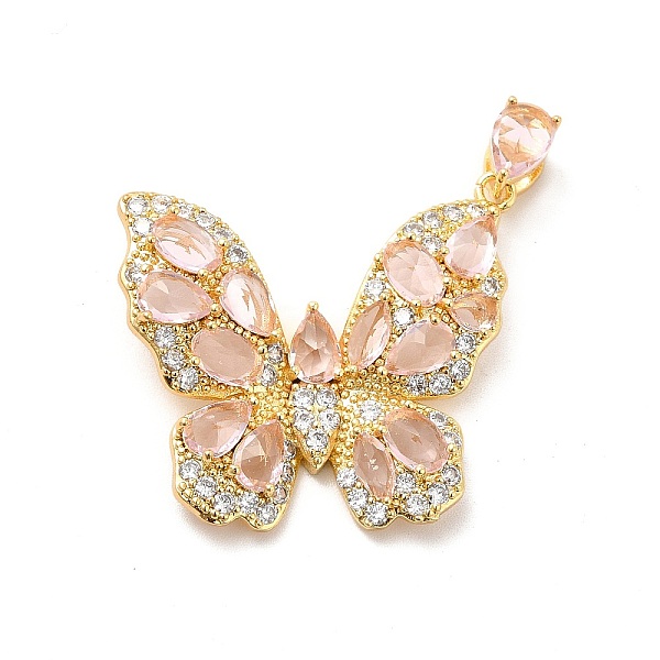 

PandaHall Brass Micro Pave Clear Cubic Zirconia Pendants, with Pink Glass, Butterfly Charm, Real 18K Gold Plated, 27x32x5.5mm, Hole: 5.5x2mm...