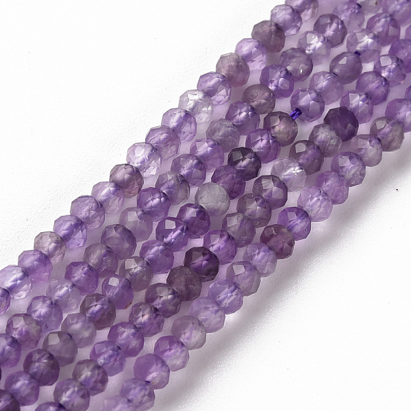 

PandaHall Natural Amethyst Beads Strands, Rondelle, Faceted, 3x2mm, Hole: 0.5mm, about 188~190pcs/strand, 15.35inch(39cm) Amethyst Rondelle