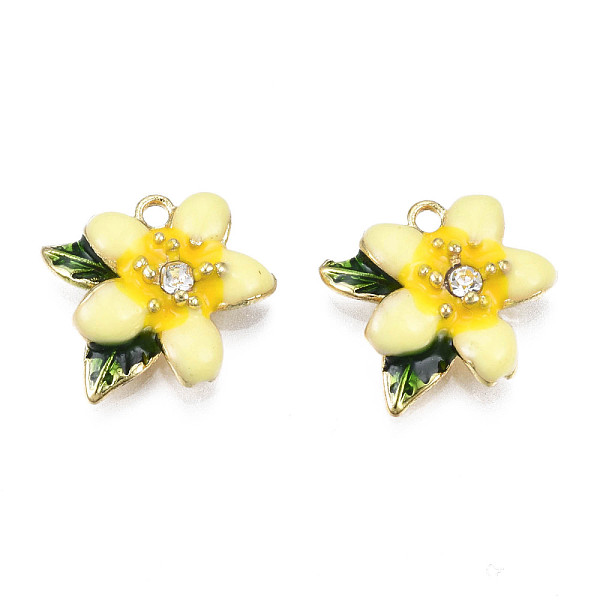 

PandaHall Rack Plating Alloy Enamel Charms, with Crystal Rhinestone, Flower, Cadmium Free & Lead Free, Golden, Yellow, 14x15x4.5mm, Hole...