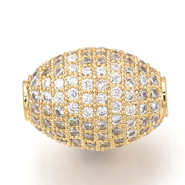 

PandaHall Brass Micro Pave Cubic Zirconia Beads, Oval, Clear, Golden, 16x12mm, Hole: 2mm Brass+Cubic Zirconia Oval Clear