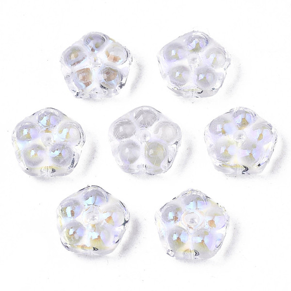 

PandaHall Spray Painted Glass Beads, AB Color Plated, Flower, Clear AB, 6x3mm, Hole: 0.9mm Glass Flower White