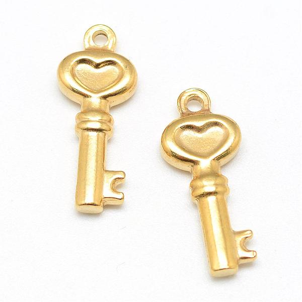 

PandaHall Vacuum Plating 201 Stainless Steel Pendants, Key, Golden, 18.5x7.5x3mm, Hole: 1.5mm 201 Stainless Steel Key