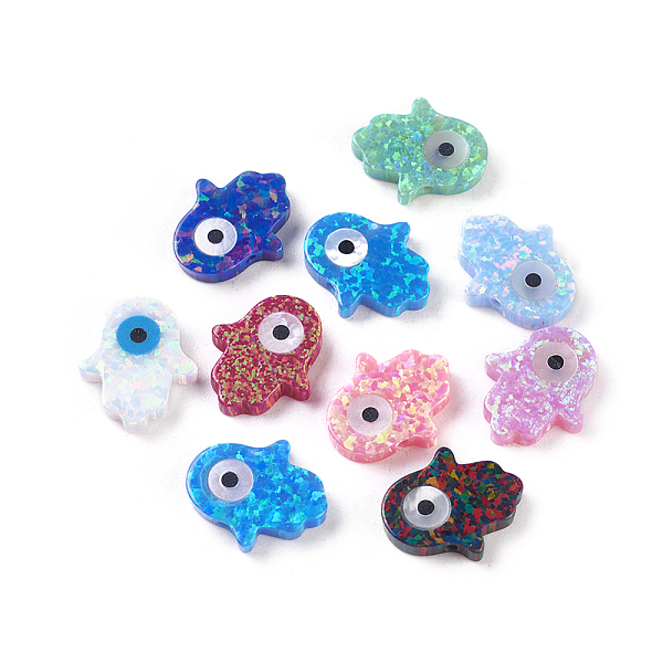 

PandaHall Synthetic Opal Beads, Hamsa Hand/Hand of Fatima/Hand of Miriam with Eye, Mixed Color, 13x11x2.5mm, Hole: 1mm Synthetic Gemstone..., Multicolor